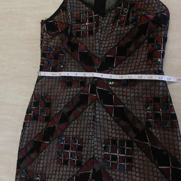 Greylin Burgundy Black Lace Sequin Beaded Detail Bodycon Halter New Years Dress - Picture 10 of 12